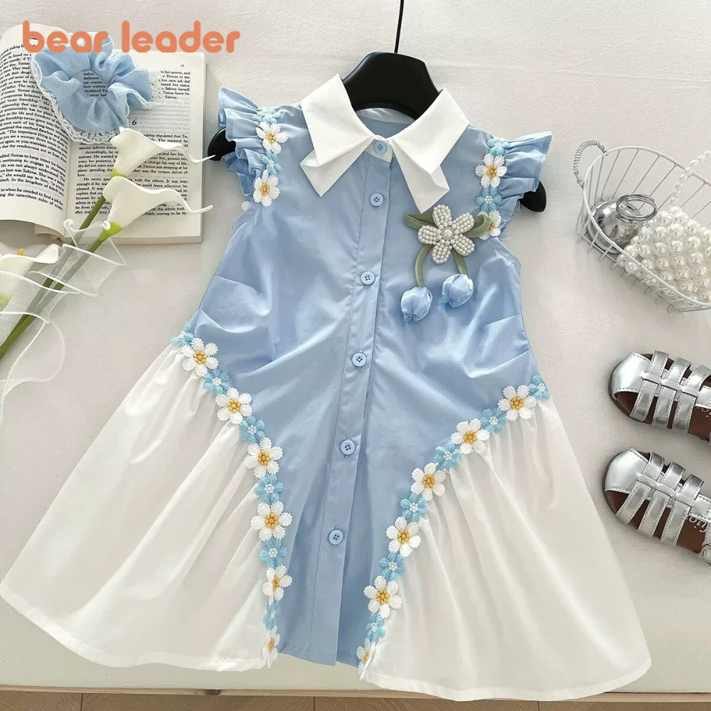 

Детская одежда в корейском стиле Bear Leader, летние платья для девочек, платье принцессы без рукавов с 3D цветочным декором