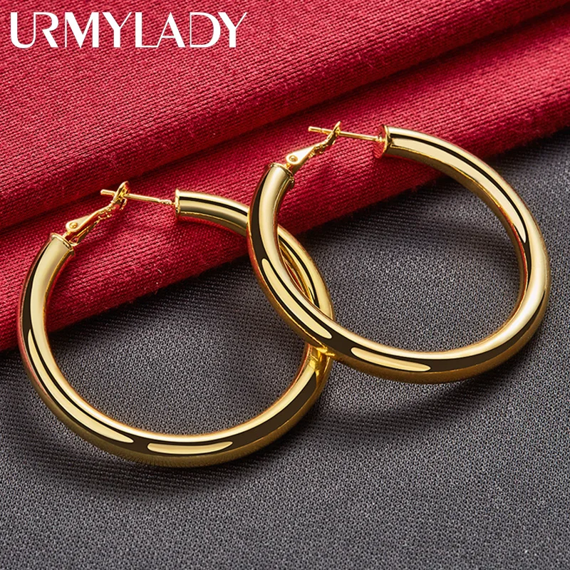 URMYLADY Smooth Circle 50mm Hoop Earrings 925 Silver Plated 18k Gold  For Women Man Charm Wedding Engagement Fashion Jewelry
