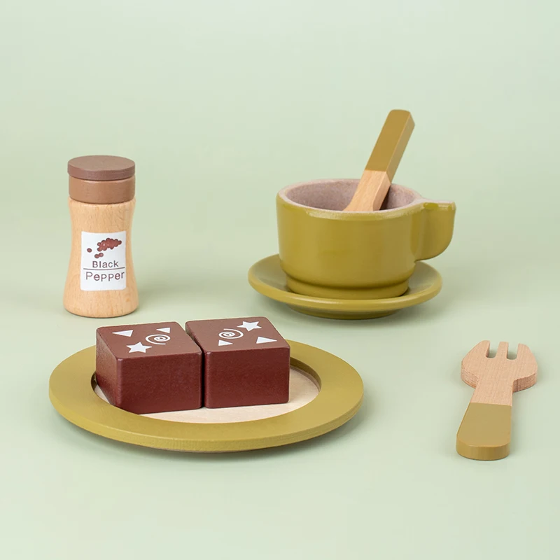 Service à thé de l'après-midi simulé en bois, combinaison de jouets, cadeau, maison de jeu, éducation précoce, cuisine pour enfants