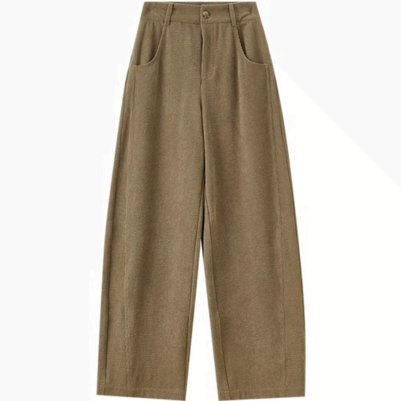 SENTUBILA Thermal Corduroy Casual Pants Women's Autumn Solid Straight Pants Pockets Loose Long Trouser Female Clothing 153KN1858