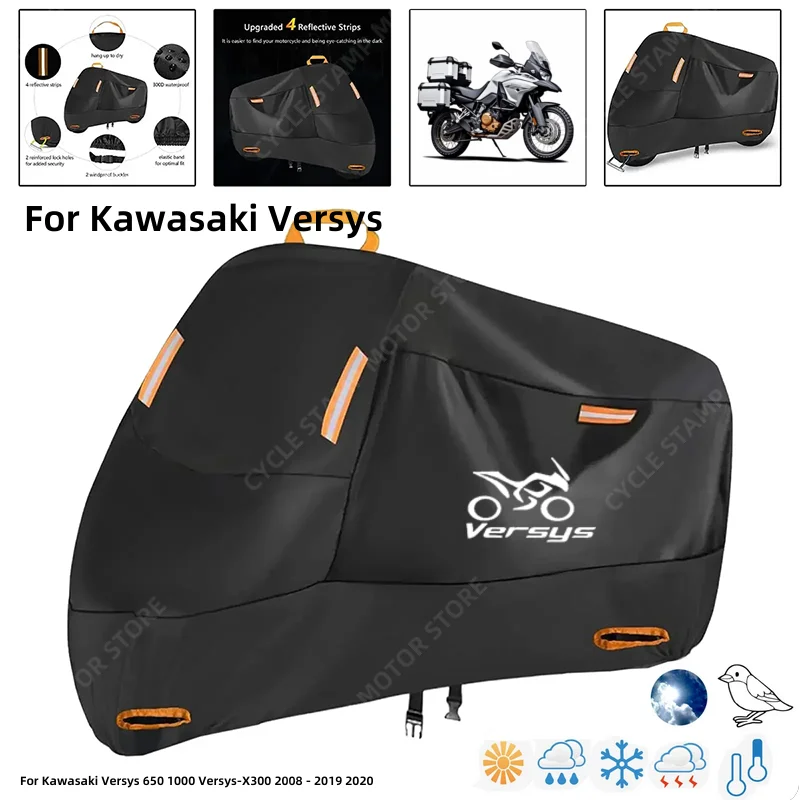 

Waterproof Motorcycle Cover For Kawasaki Versys 650 1000 Versys-X300 Outdoor Protection Against Rain Dust Debris Weather 210D