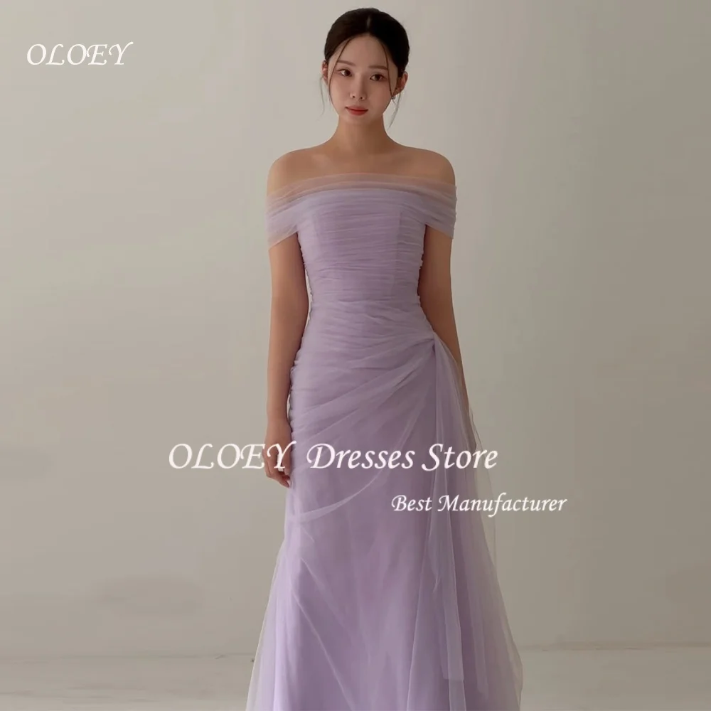 

OLOEY Light Purple Tulle Evening Dresses Off the shoulder Party Dress Elegant Backless Prom Gowns Customized Formal Party