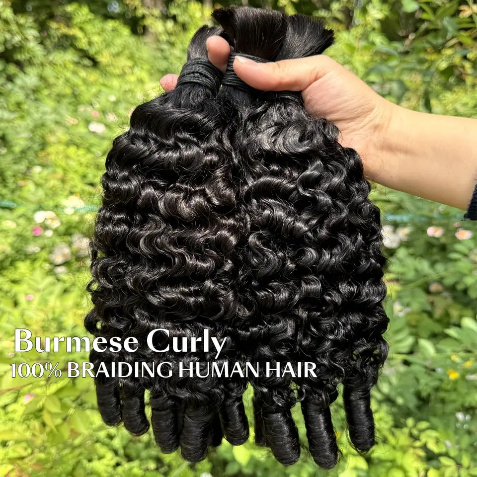 Cabello Humano Virgen para Trenzas Boho, Rizado Birmano con Puntas en Espiral, 3/4 Paquetes, 24-30 Pulgadas 2