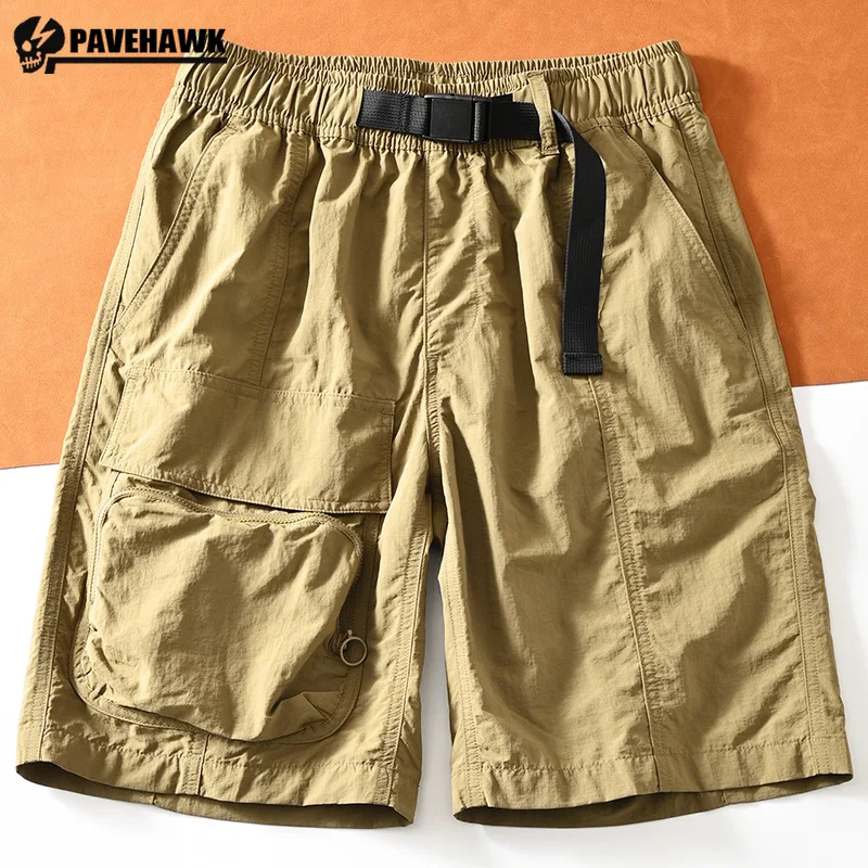 Outdoor Tooling Shorts Mens Summer Big Pocket Quick Drying Quarter Pants Loose Buckle Waistband Waterproof Sports Middle Pants