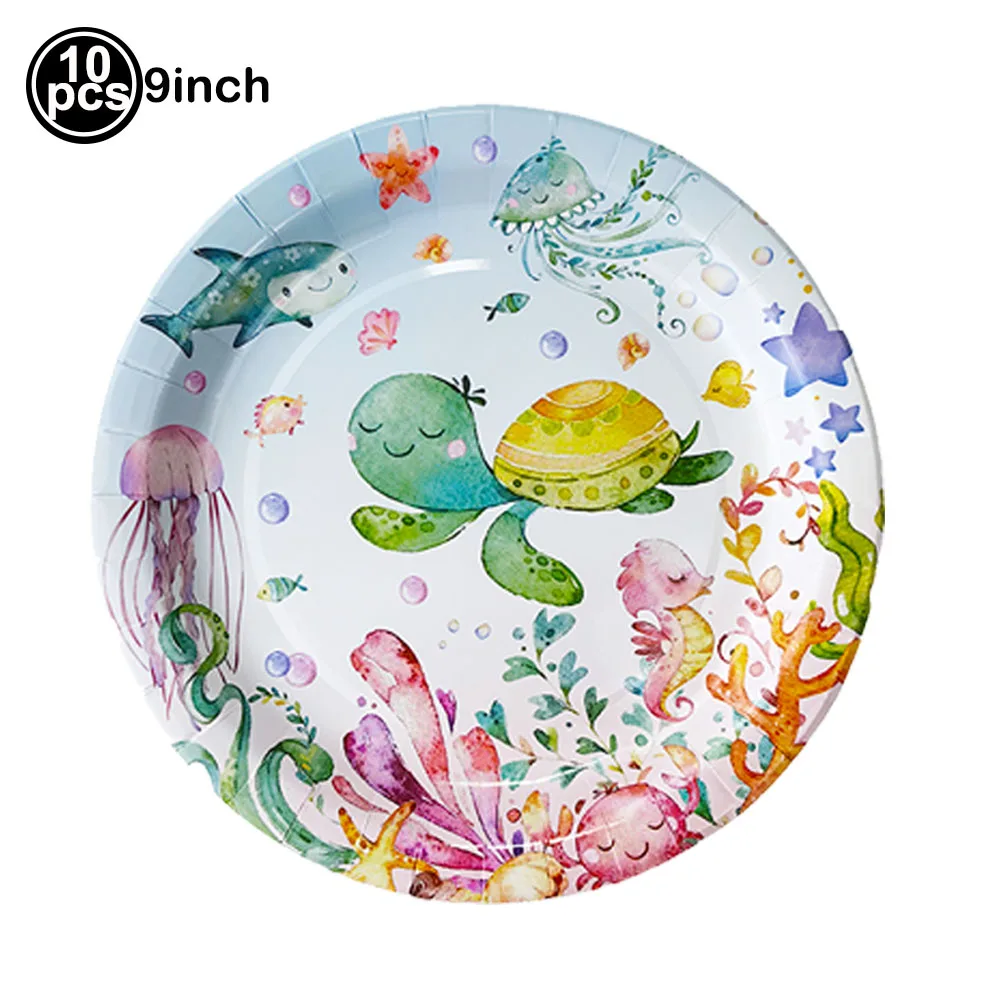 Marine Animal Disposable Tableware Plate Cup Napkin Turtle Whale Balloon Kids Favor Birthday Party Baby Shower Decor Supplies