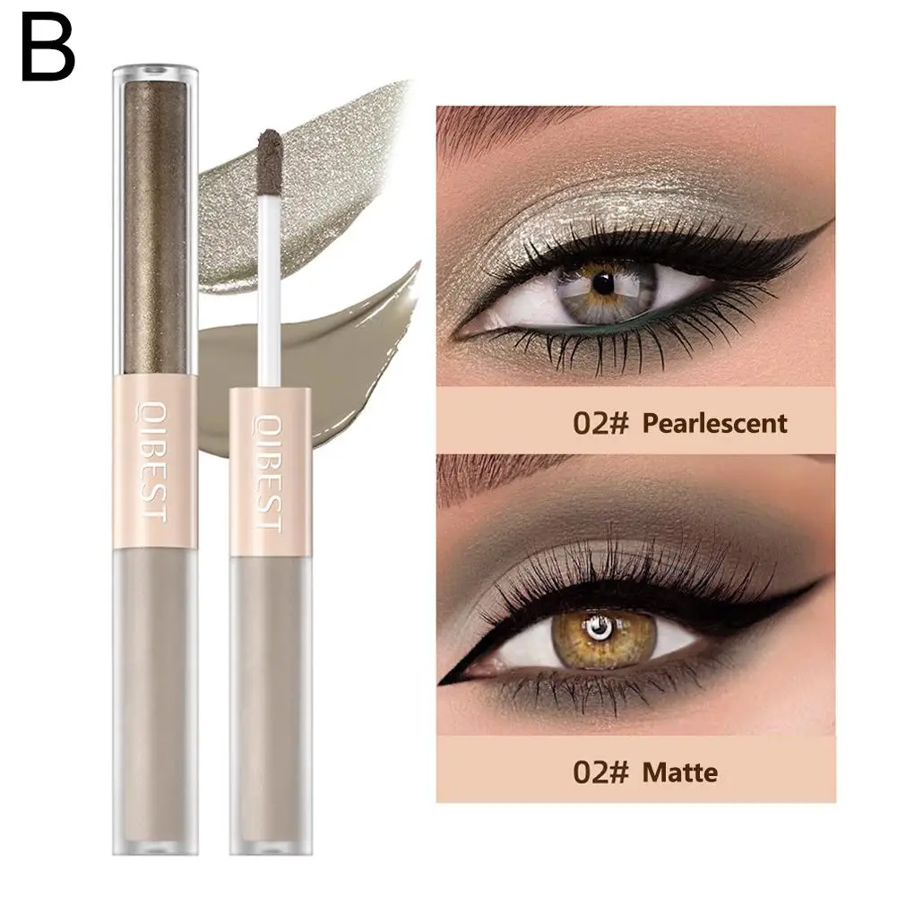 1 Uds sombra de ojos líquida de doble extremo 2 en 1 lápiz en barra cosméticos Bicolor maquillaje impermeable mujeres mate brillo sombra de ojos Shi N5C2