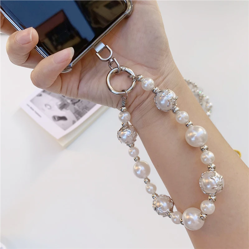 Luxus Perle Kristall Perle Schlüssel Handgelenk Ketten Strass Lanyard für iPhone Xiaomi Vivo Universal Schmuck Anti-Verloren Anhänger Charme