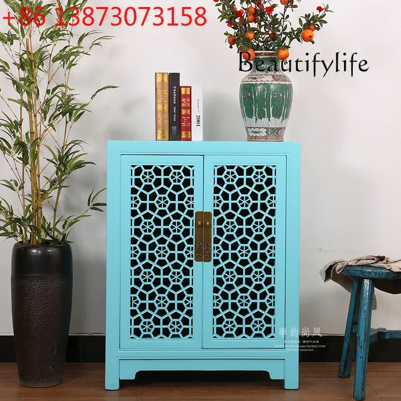 Nordic Antique Style Solid Wood Painted Lacquer Shoe Cabinet Household Minimalist Storage Cabinet