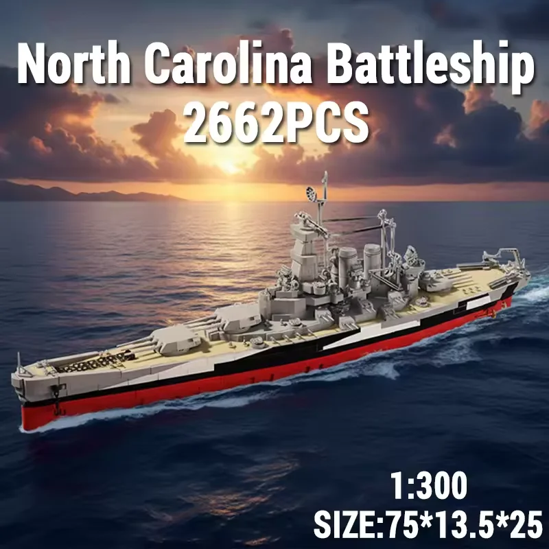 North Carolina 1:300 Schlachtschiff-Bausteine-Modellset Modulares Baustein-Montagemodell-Kit Spielzeug Erwachsenengeschenke 2662 Teile