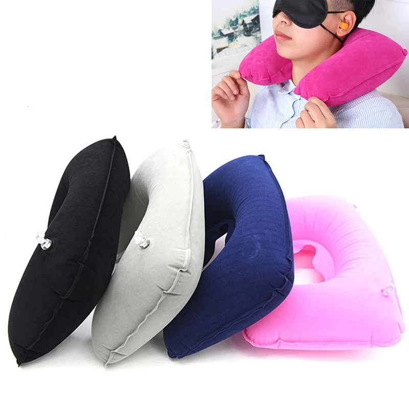 Press the inflatable pillow travel outdoor U-shaped pillow neck pillow nap pillow milk silk inflatable pillow