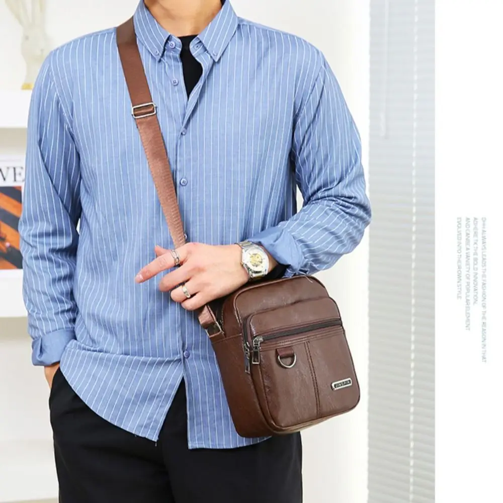

PU Leather Leather Crossbody Bag Black Brown Waterproof Men's Sling Bag Multifunctional Large Capacity Male's Handbag Men Women