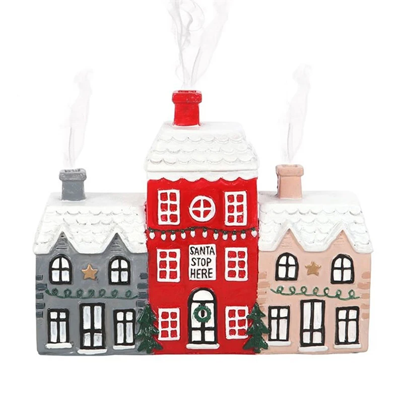 Quemador de incienso de casa nevada de Navidad, quemador de incienso de resina para invierno, quemador de cono de incienso artesanal, decoración del hogar