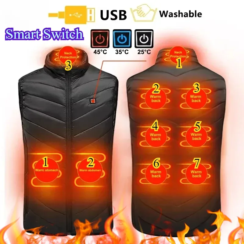 

21/9 Areas Usb Heated Jacket for Men and Women 4 Smart Switch Soft Padded Vest Self-heating Clothes Winter Ski Sleeveless Jacket