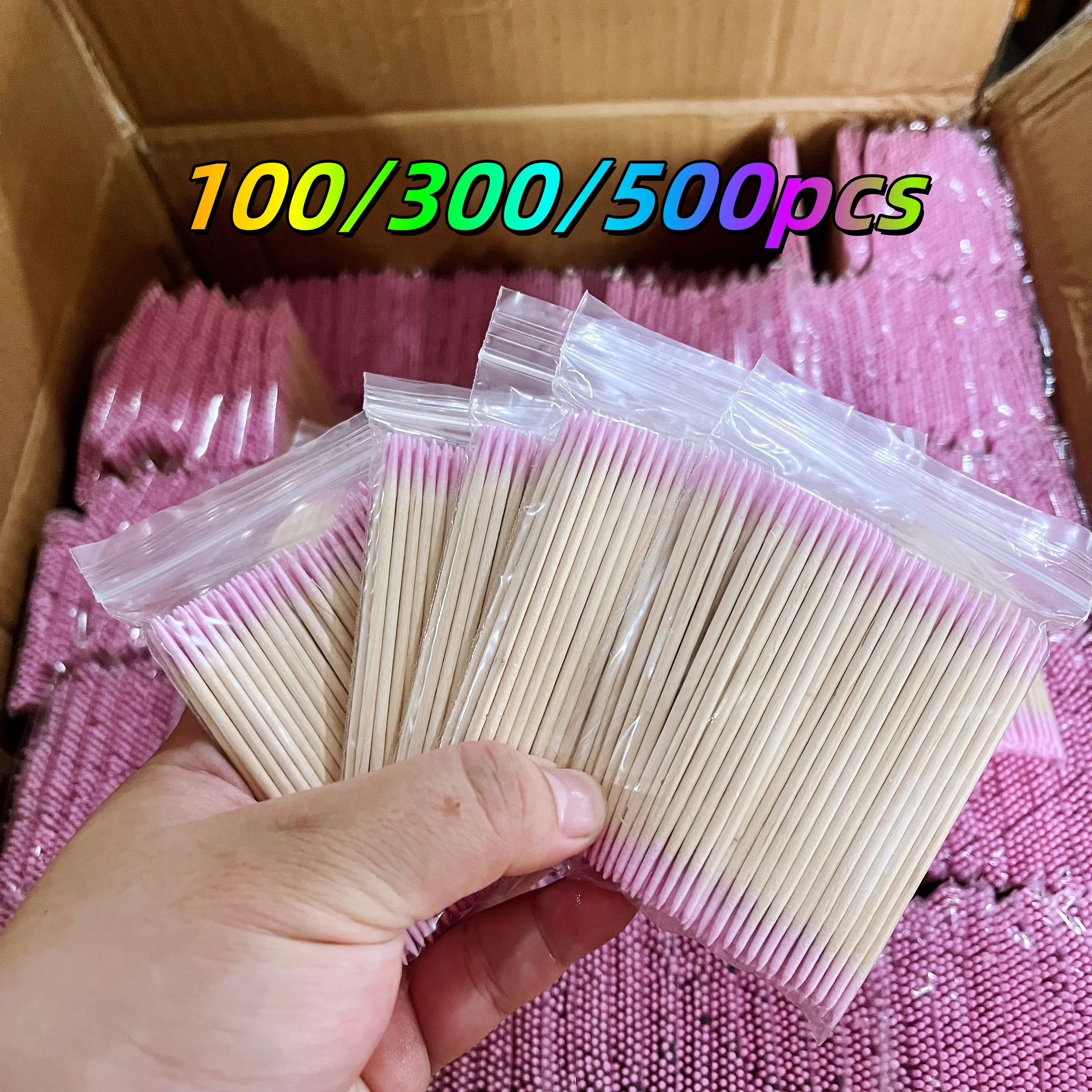 100/300/500 peças cotonetes de ponta dupla rosa aplicadores de arte e maquiagem para tatuagem de sobrancelha, cuidados de saúde e escovas de limpeza