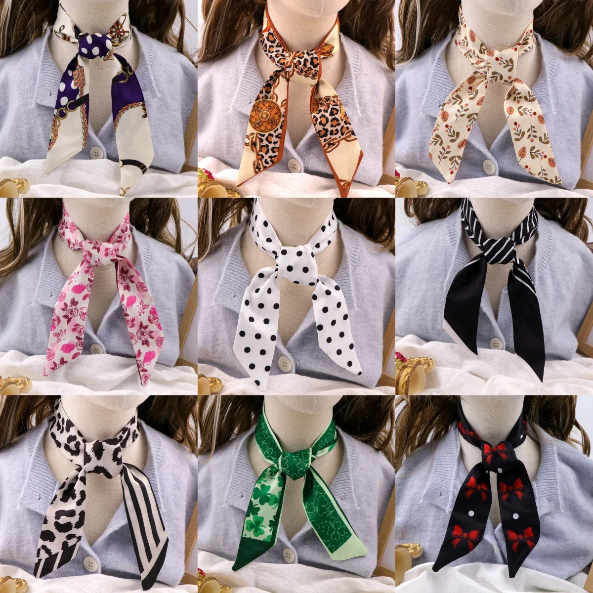 Skinny Scarf Hair Small Simple Style Handle Ribbon New Fashion Printing Hairband Headscarf Van Gogh Scarves Bags for Women