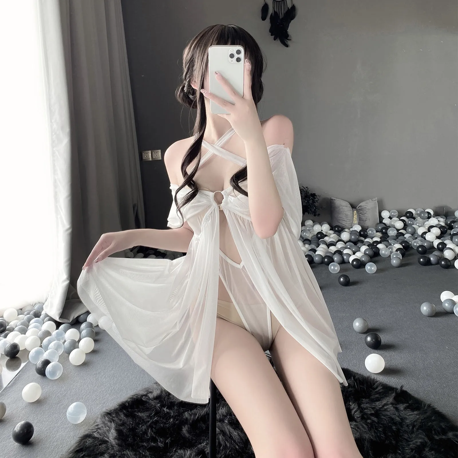 

Fun Pure desire Sexy Cosplay Lingerie Bride Wedding Dress Sweet Lace Erotic Uniform For Temptation Translucent Sleeping skirt