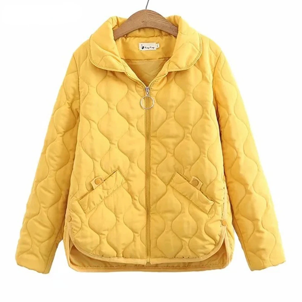 

Plus Size Parkas Women Clothing Autumn Winter Lapel Padded Jacket Simple Loose Buttons Split On Both Sides Warm Quilted Coat