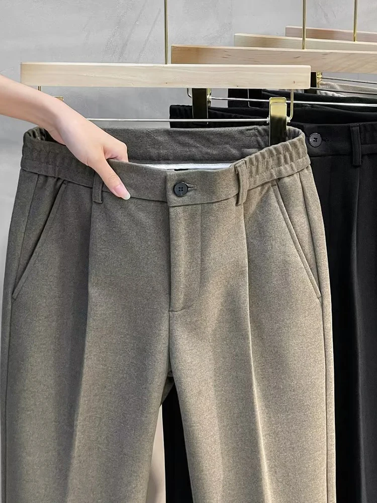 

Men's Woolen Straight Leg Pants Autumn Winter Slim Fit Casual Trousers Busin Long Pants Faionable Youth Sle Breathable
