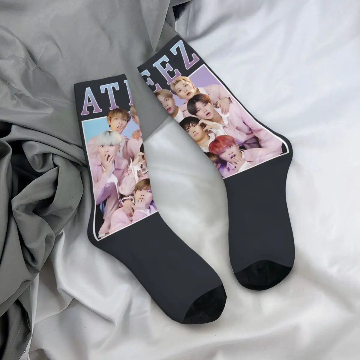 Hip Hop Vintage ATEEZ Cute Vintage Kpop Band 90S Crazy Men\'s Socks Unisex ATEEZ Pattern Printed Novelty Crew Sock tops fugees