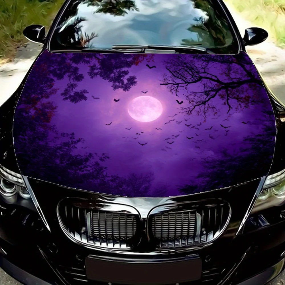 

Purple Night Moon Bat Car Film,PVC Waterproof Car Hood Sticker,self-adhesive Scratch Resistant Sticker,suitable For Trucks,cars,