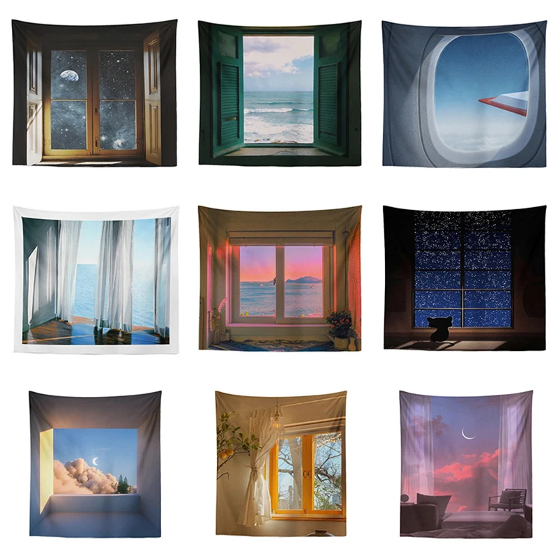 

Ins Window Series Tapestry Beautiful Scenery Background Cloth Starry Sky Sunset Wall Decoration Bedroom Bedhead Hanging Deco