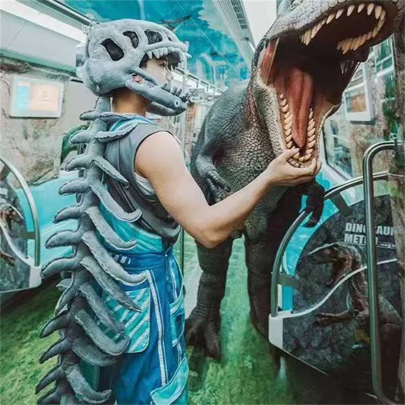 Esqueleto de dinosaurio para adultos y niños, tocado de Cosplay Unisex, máscara de calavera de tiranosaurio, tocado de fantasma, accesorios de felpa para Halloween