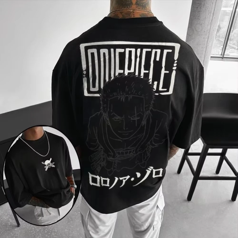 2026 New One Piece Men's Clothing T-shirt Roronoa Zoro Summer Japan Anime Men's and Women's Short-sleeved Retro Wear T Shirt