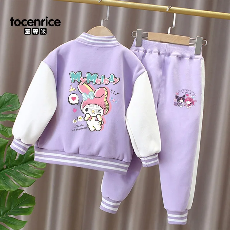 My Melody Anime Kawaii MINISO Ins Long Sleeve Coat Pants Clothes Cute Kuromi Baseball Clothing Sweatpants Gifts for Girls