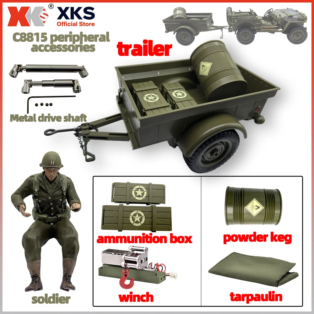 XKS jjrc c8815 accesorio Rc car 1941 JEEP WILLYS remolque soldado caja de municiones pistola láser hace c8815 más jugable