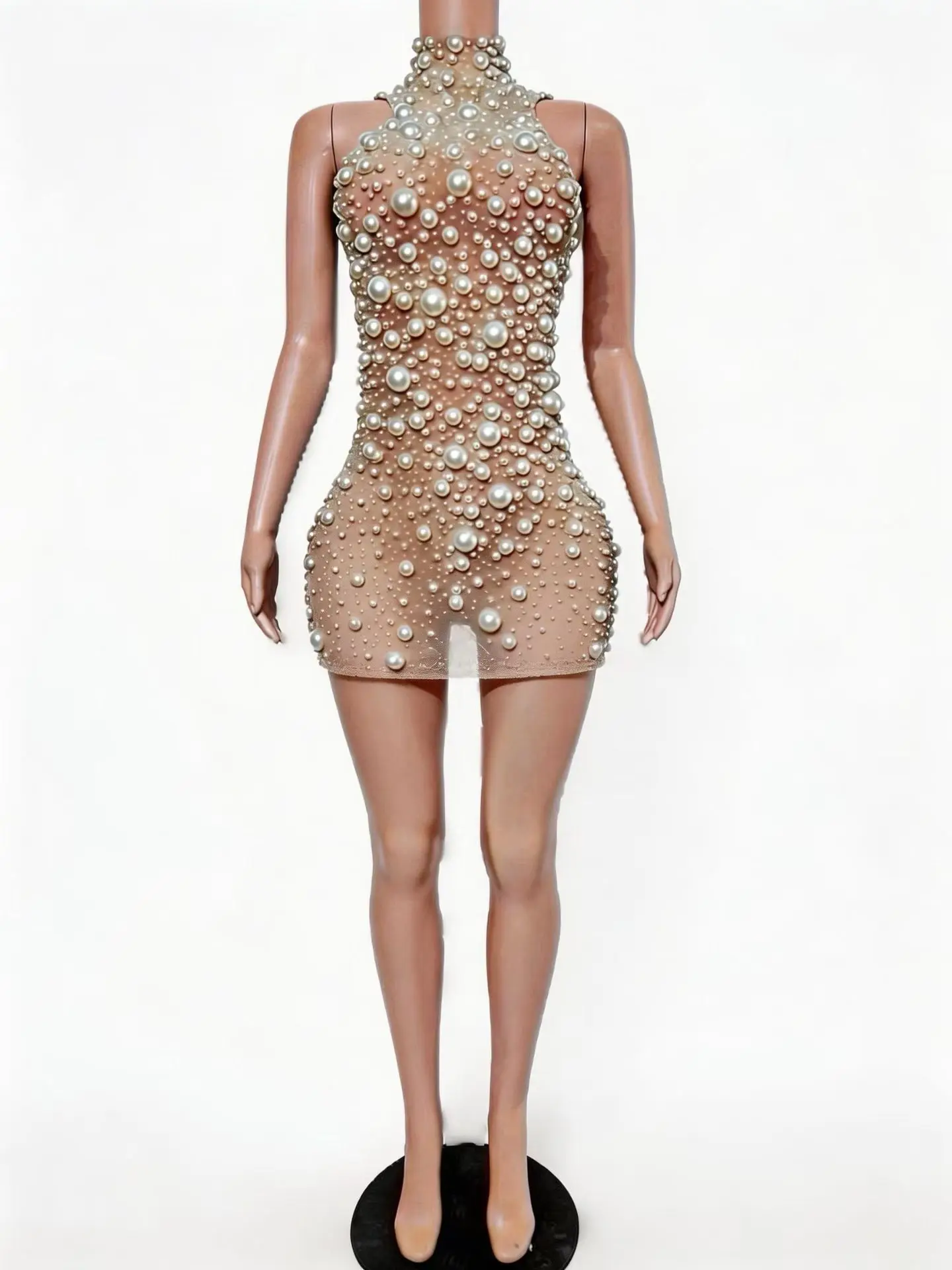 Elegant Luxury High-end Pearls Dresses Sexy Women Mesh Birthday Party Evening Gown Gala Red Carpet Formal See Through Mesh Dress view 4
