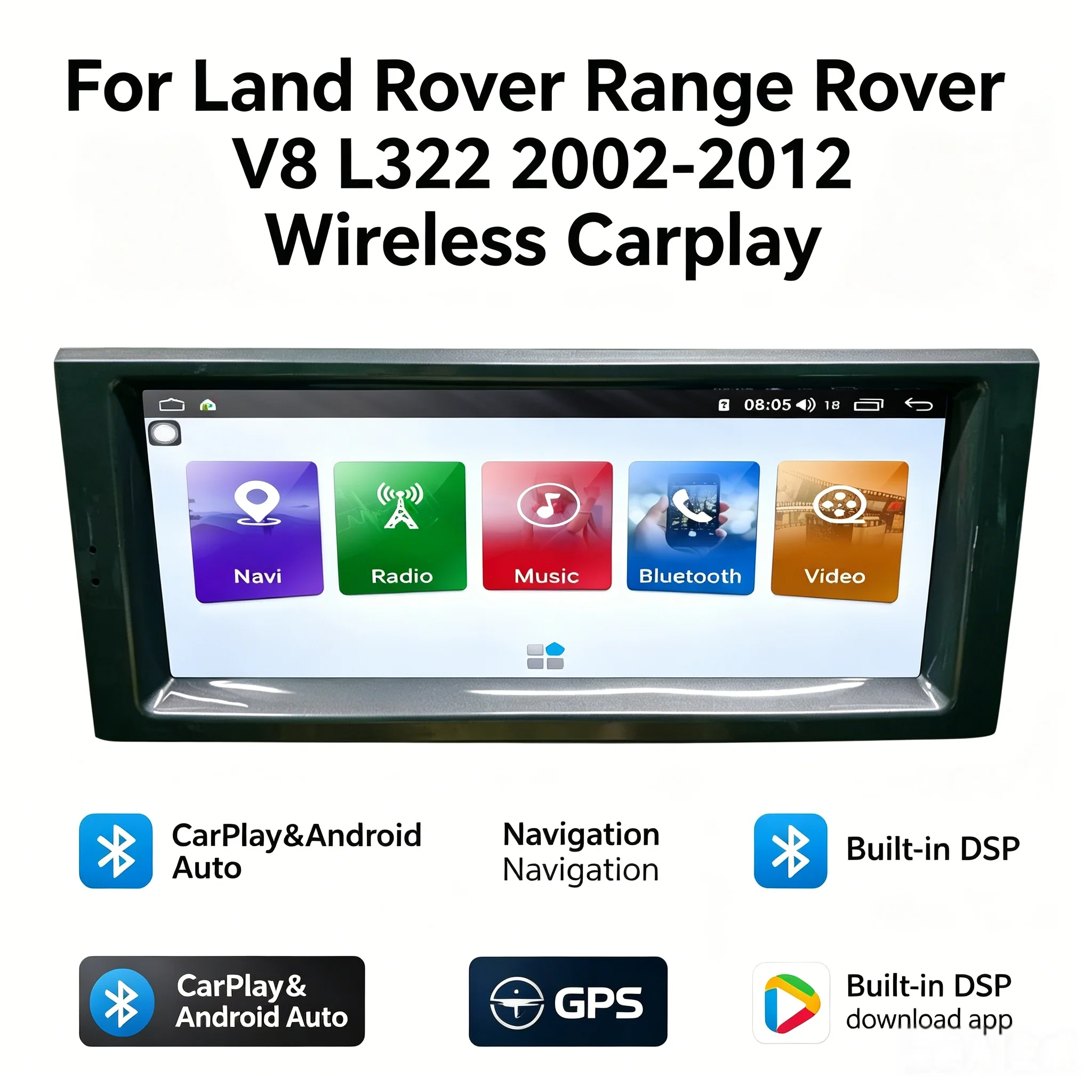 

10.25" QLED Touch Screen Android Car Radio GPS Stereo For Land Rover Range Rover V8 L322 2002-2012 Wireless Carplay Multimedia