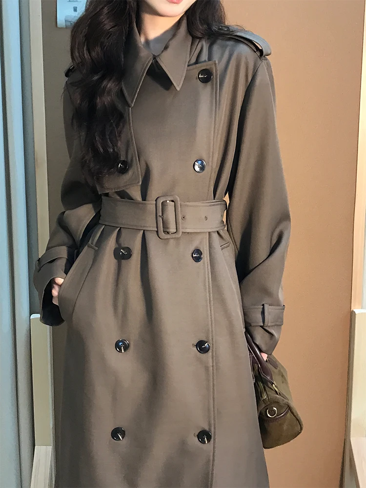 

Korean Sle Briti Aosphere Long Coat Women Early Autumn 2025 New Loose Slim over Knee Coat Outerwear Medium Length