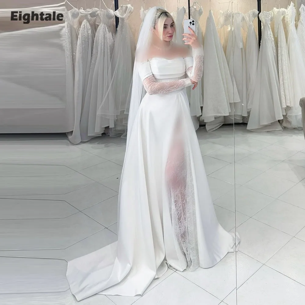 

Eightale арабское свадебное платье по индивидуальному заказу цвета слоновой кости с открытыми плечами свадебное платье с длинными рукавами мусульманское кружевное вечернее платье невесты
