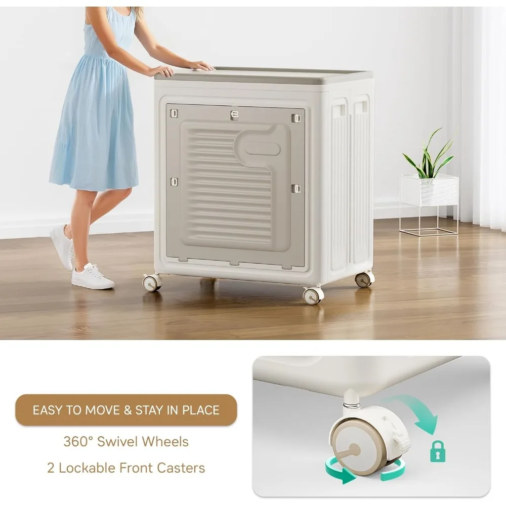 Grand bac de rangement roulant de 40 gallons avec roulettes et couvercle, idéal pour les vêtements et le panier à linge