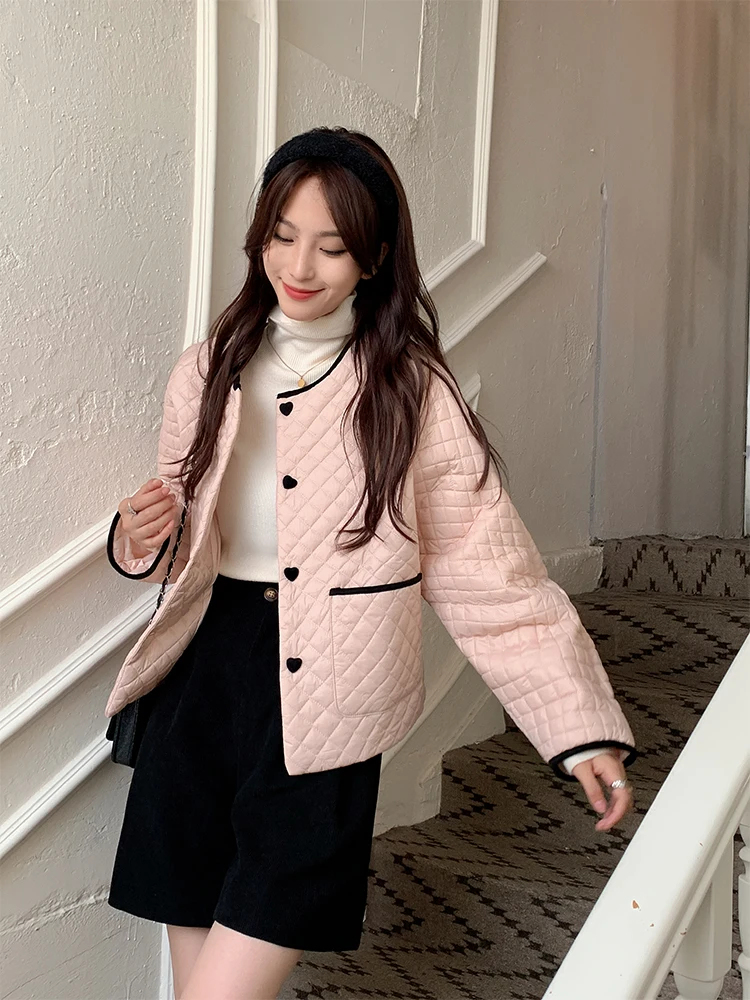 

Pink Color Blo ort Thin Cotton Jaet Women's Sle Yang Pao Pao Korean Version round Ne Batwing Sve Pure Color