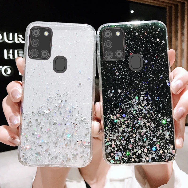 Luxury Bling Glitter Phone Case For OPPO A15 A16 A5 A9 A15S A16S A52 A53 A54 A72 A73 A74 A93 F17 F19 Reno8 Star Clear Soft Cover