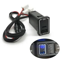 Car QC3.0 USB Port Fast Charger TYPE-C PD Smartphone Charging Adapter with Voltage Display for Toyota Prado 150