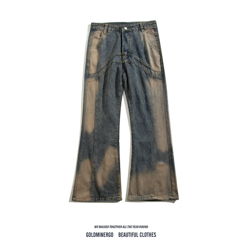 

Мужские джинсы American High Street Yellow Mud: модные винтажные свободные брюки в стиле Haome Vibe, расклешенные, прямые, в стиле хип-хоп