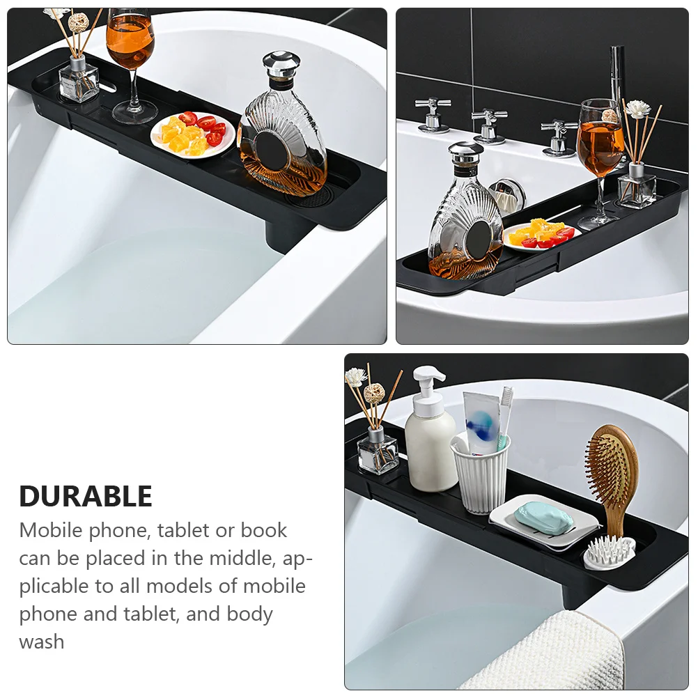 

1Pcs Bath Tub Tray Plastic Bathtub Storage Rack Telescopic Design Anti-Slip Surface for Phone Book Wine Glass Bathroom Organizer