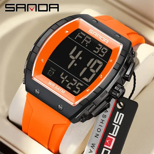 Relojes SANDA a la moda para hombre, relojes electrónicos deportivos impermeables, reloj despertador LED, banda de silicona Digital, relojes con esfera LED para hombre