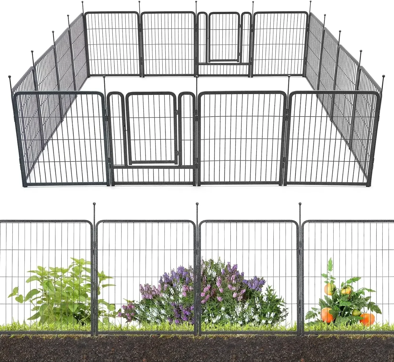 TMEE Garden Fence 16 Panels 36ft×40in Decorative Garden Metal Fence with 2 Gates Outdoor Landscape Animal Barrier Dog Pet Fencin