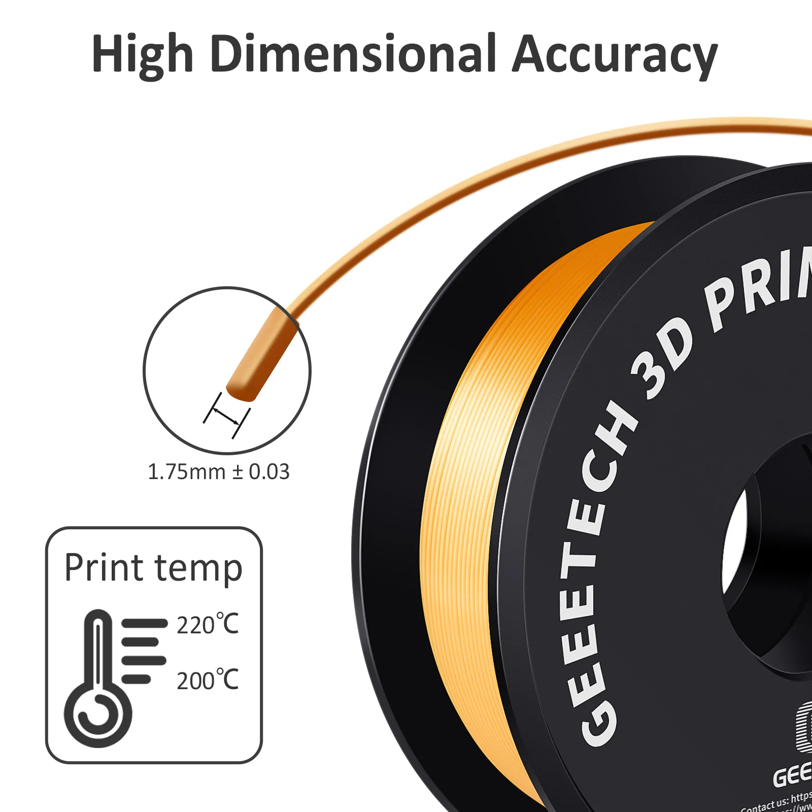 GEEETECH, filamento de seda PLA para impresión 3D, para impresoras 3D FDM, 1 kg (2,2 libras), envasado al vacío, 1,75 mm, tolerancia de +-0,03 mm.