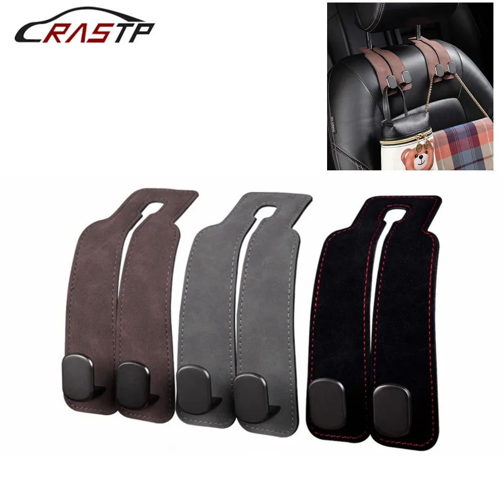 RASTP-New 2pcs Car Seat Back Hook 2 in 1 Suede Leather Seat Back Hook Large Load-Bearing Alloy Hook Car Interior Accessories