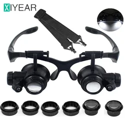 Head Mounted Magnifier With LED Light Magnifying Glass 10/15/20/25x Len For Close Work Electronic Jewelry Watch Repair