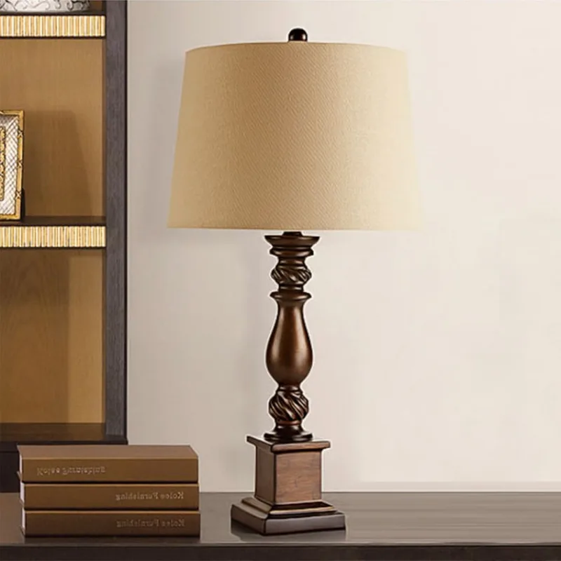 

American Country Fabric Traditional LED Table Lamp E27 Bedroom Bedside Hotel Coffee Shop Living Room Study Retro Art Desk Lights