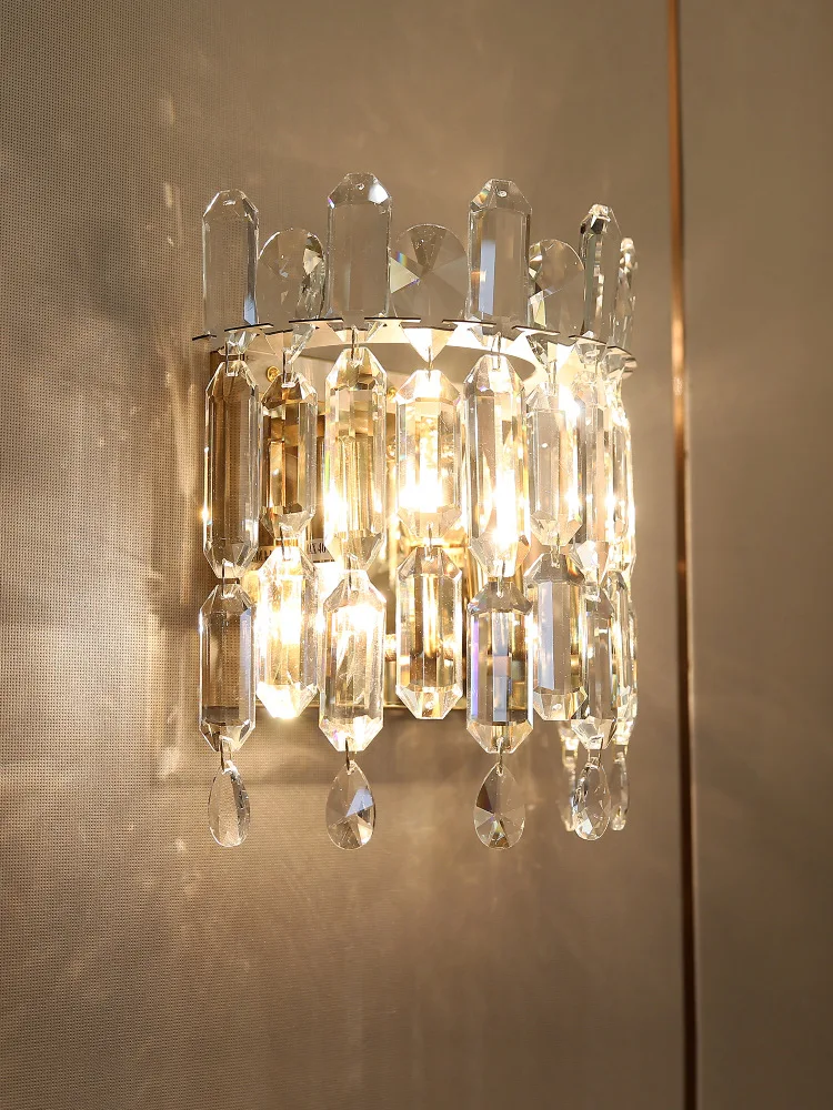 مصباح حائط فاخر على طراز هونج كونج، مصباح حائط لخلفية غرفة المعيشة، بجانب السرير باللون الذهبي 2021 مجموعة كاملة جديدة من الكريستال #5