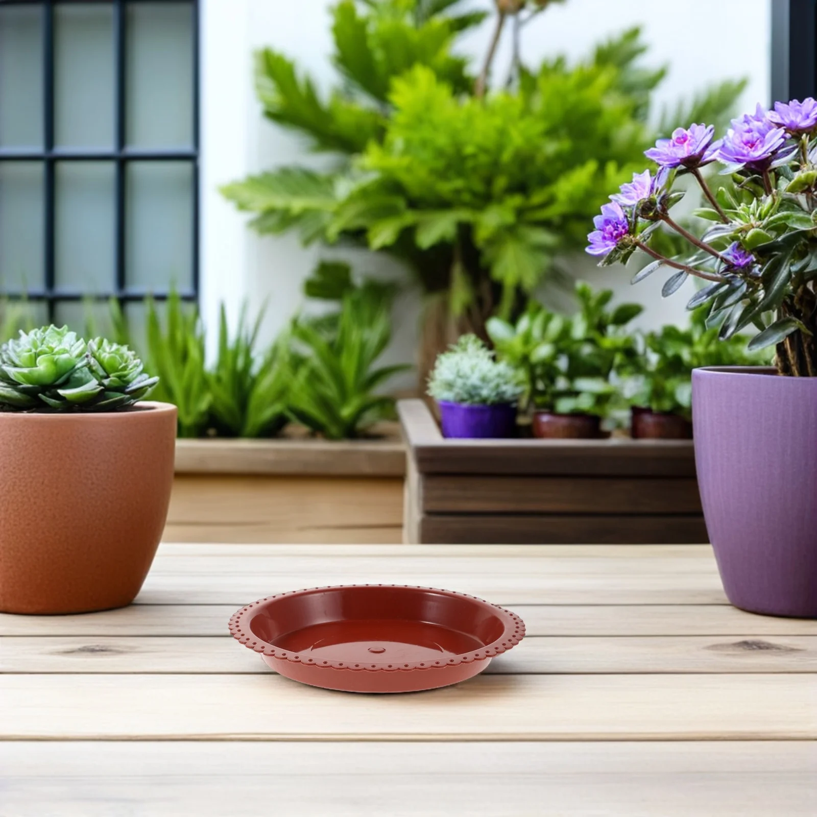 

24Pcs Plant Saucers 4.5 Inch Round Plastic Flowerpot Tray Natural Brown Water Resistant Planter Bottom Tray for Balcony Garden