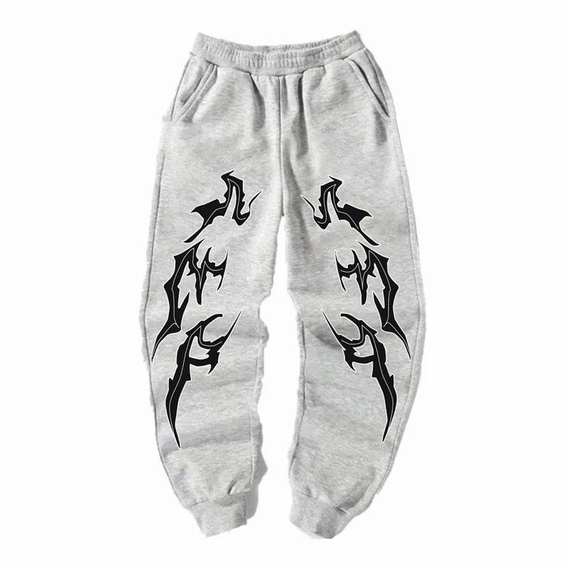 Men Pure Cotton Pants 2024 Gym Y2k Retro Printing Element Pattern Loose Casual Jogging Leggings With Loose Versatile Drawstring