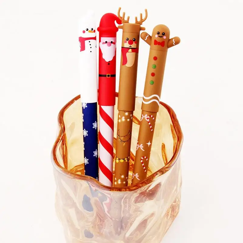 

4Pcs Christmas Themed Erasable Gel Pen Cute Santa Claus Snowman Elk Gingerbread Man 4 Colors Pens Student Stationery Gift