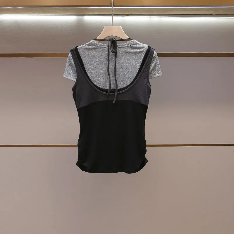 High-end Women's Clothing Summer New French Niche Spice Girl Style Lace Splicing Vest T-shirt Two-piece Set Exquisite and Simple